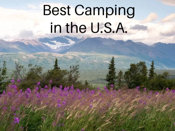 Best Camping in the USA, title and shows view of Denali NP.