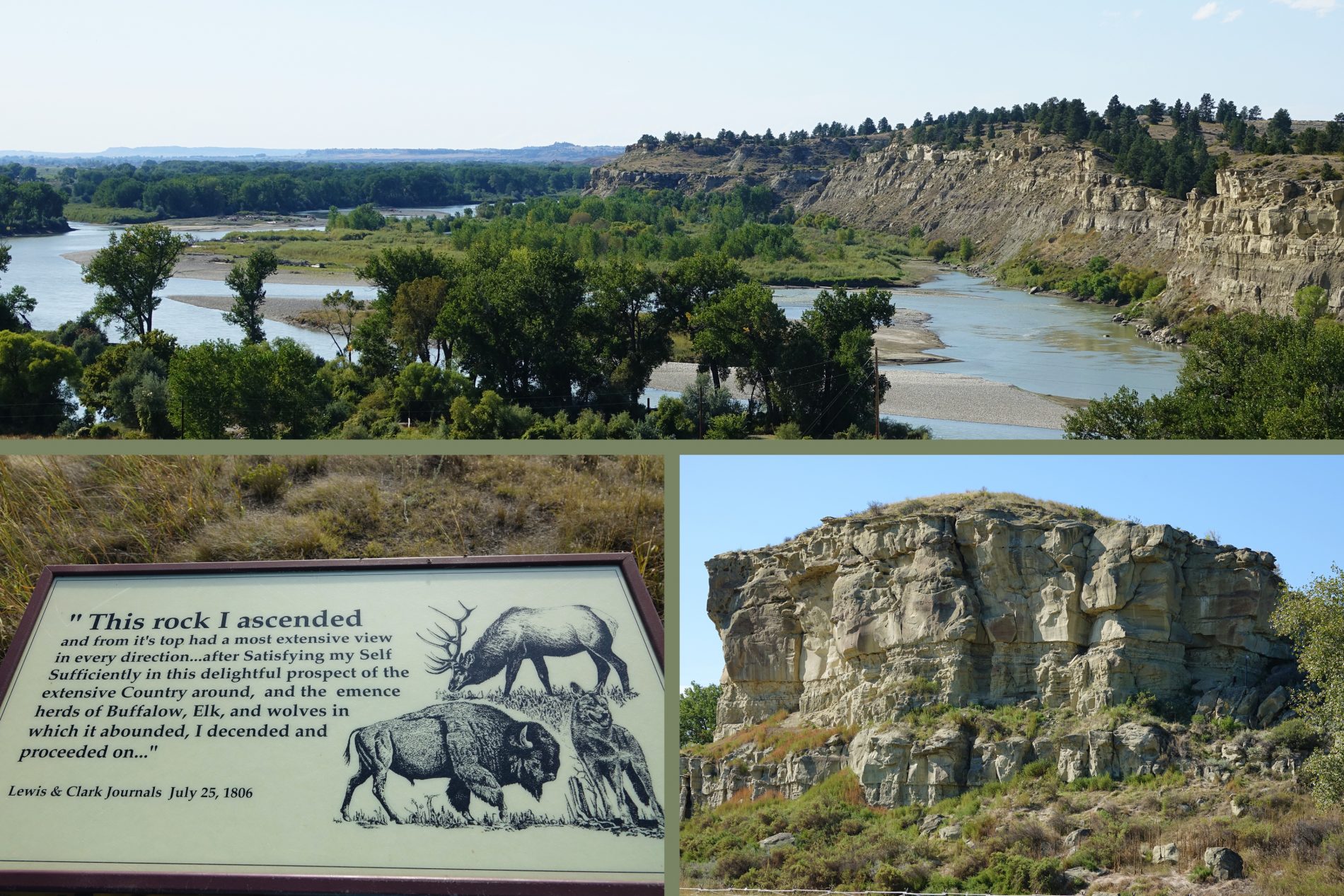 Pompey’s Pillar Montana is a nearly 200-foot two-acre section of rim rock overlooking the Yellowstone River.