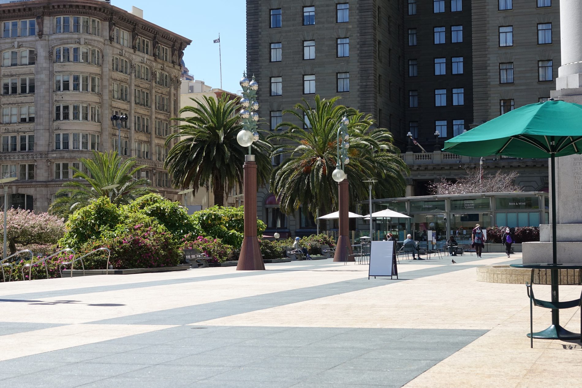 The Barbary coast Trail goes through Union Square in San Francisco’s upscale shopping district.