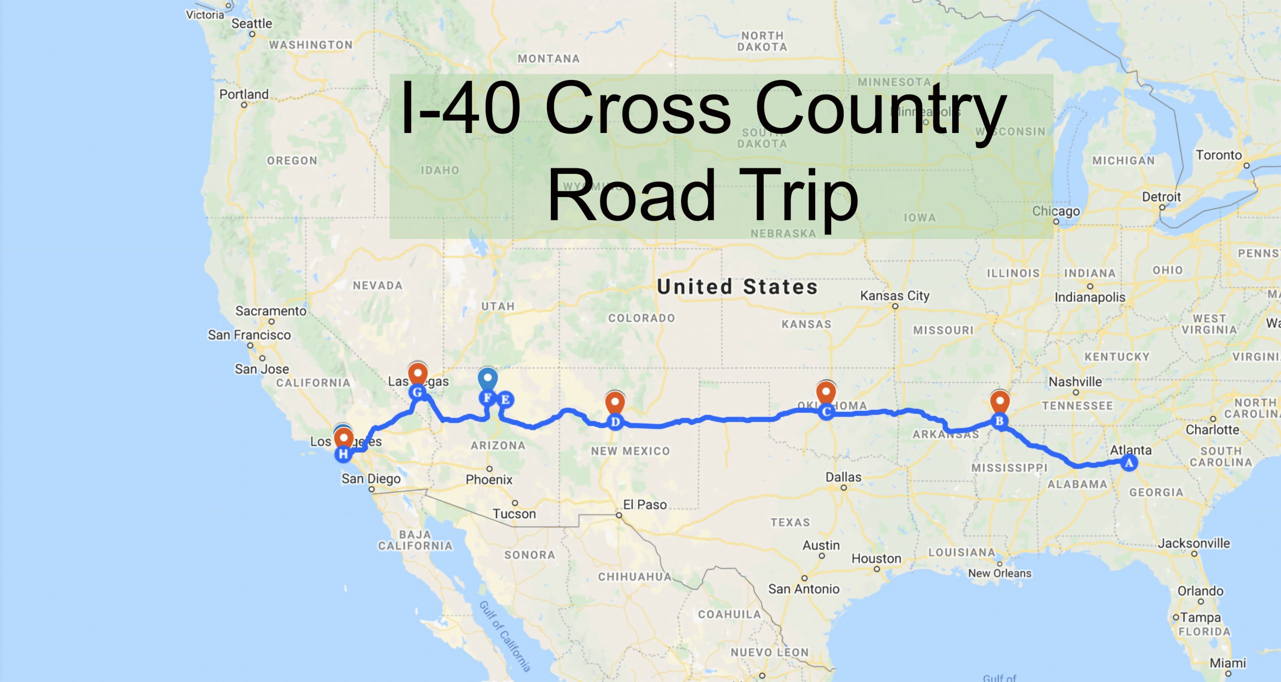 I-40 Cross Country Road Trip and Attractions