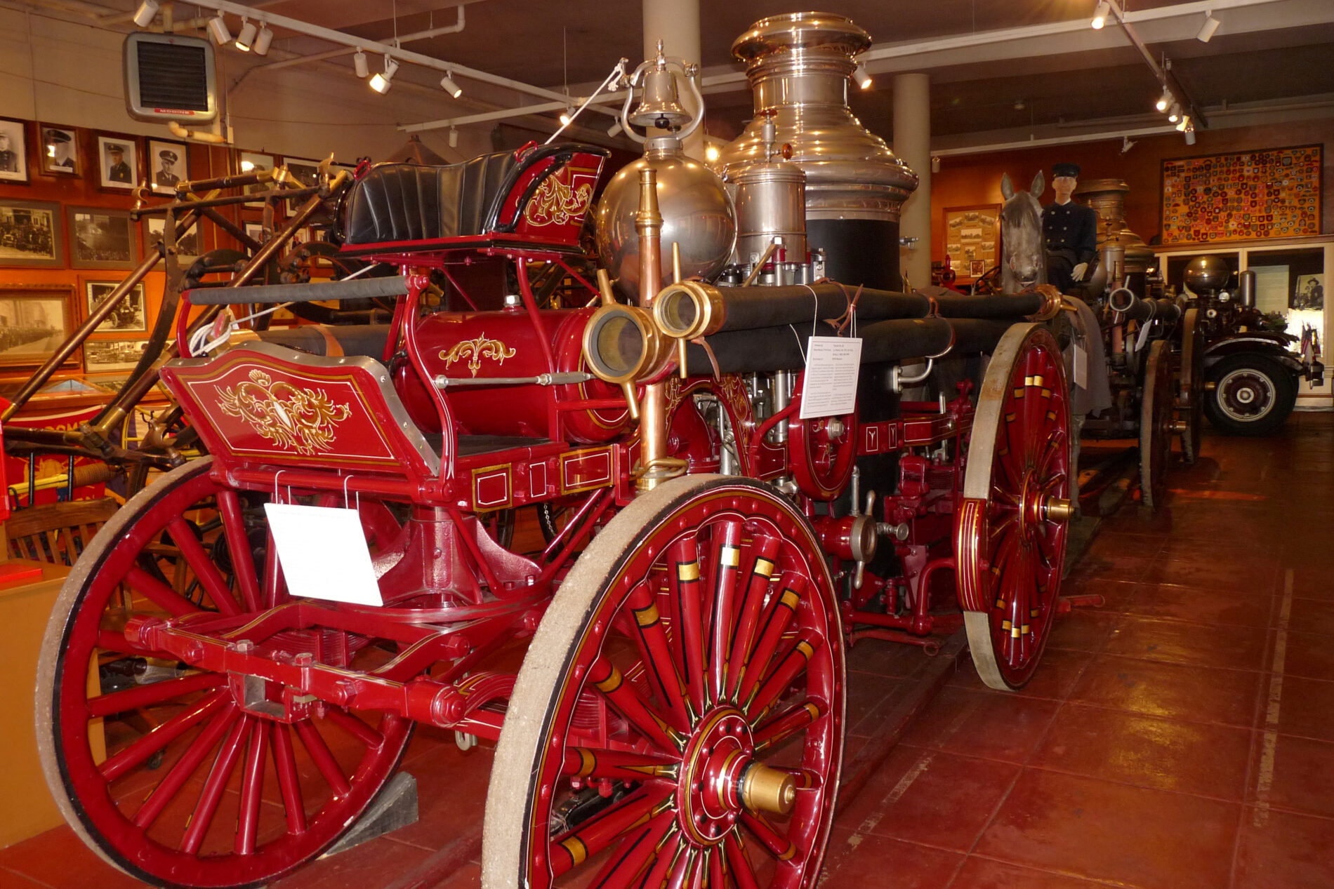 Antique fire wagon Broderick Engine No. 1 at the Fire Department Museum in San Francisco. It was built in 1855.