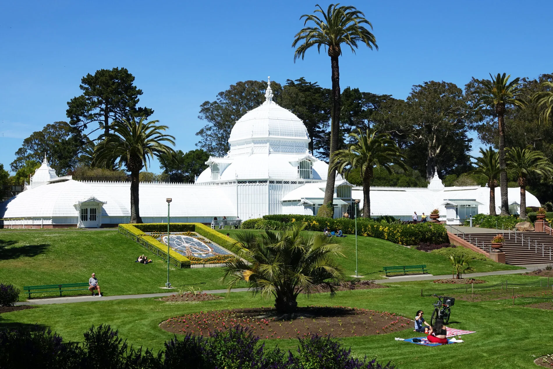 Visiting the Beautiful glass and wood Conservatory of Flowers is one of the best things to do in Golden Gate Park.