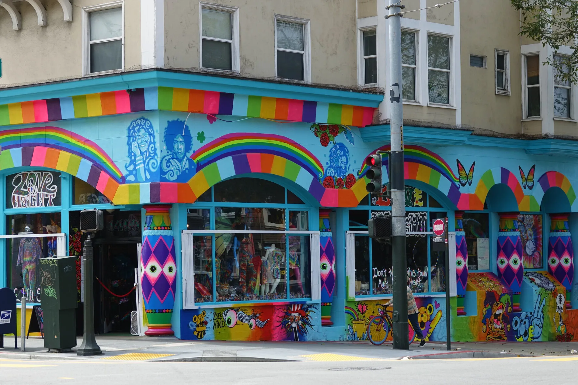 Store in Haight-Ashbury, San Francisco painted with bright, psychedelic colors and designs.