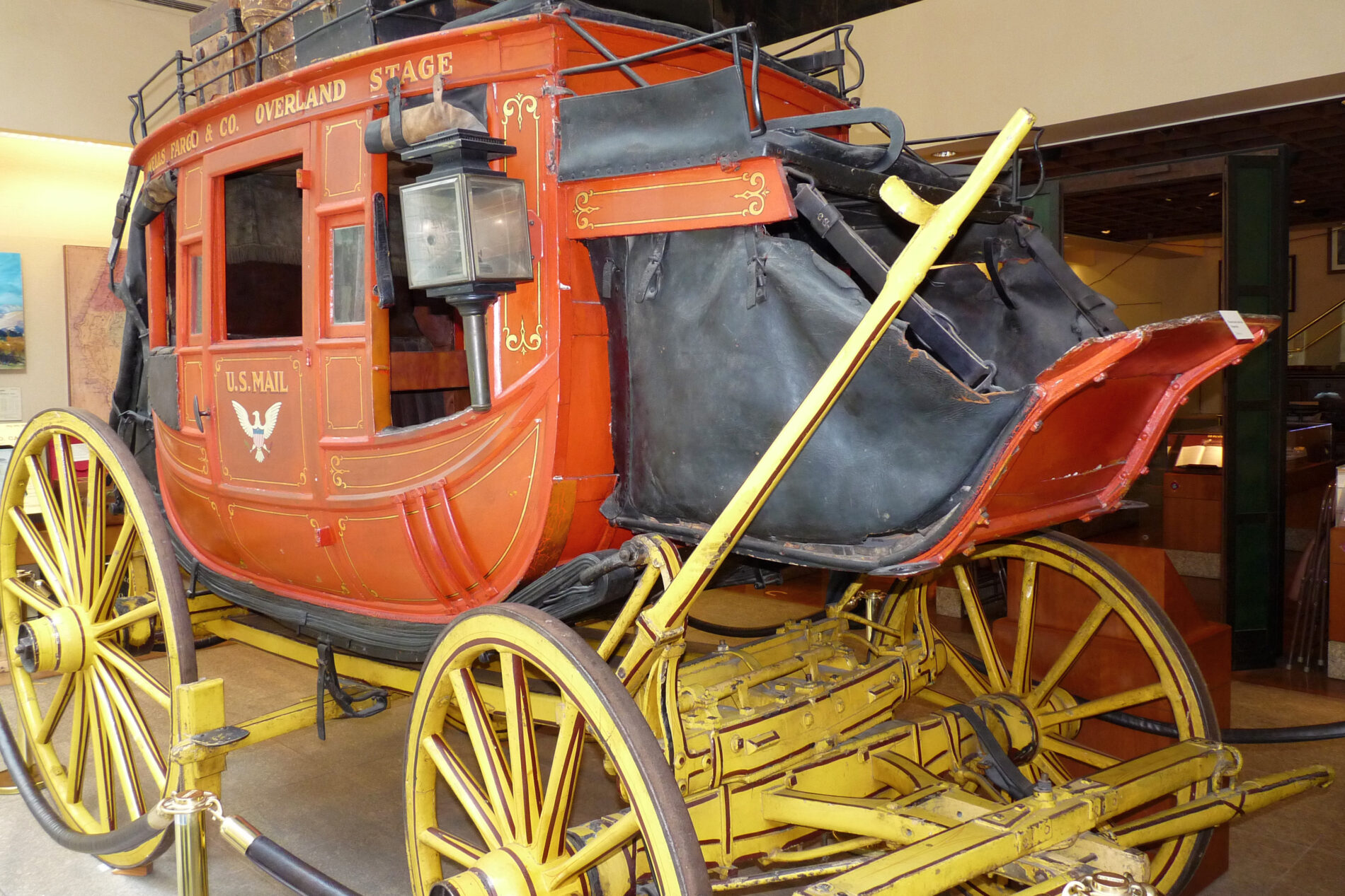 Overland stagecoach at the Wells Fargo’s History Museum, one of the free things to do in San Francisco.