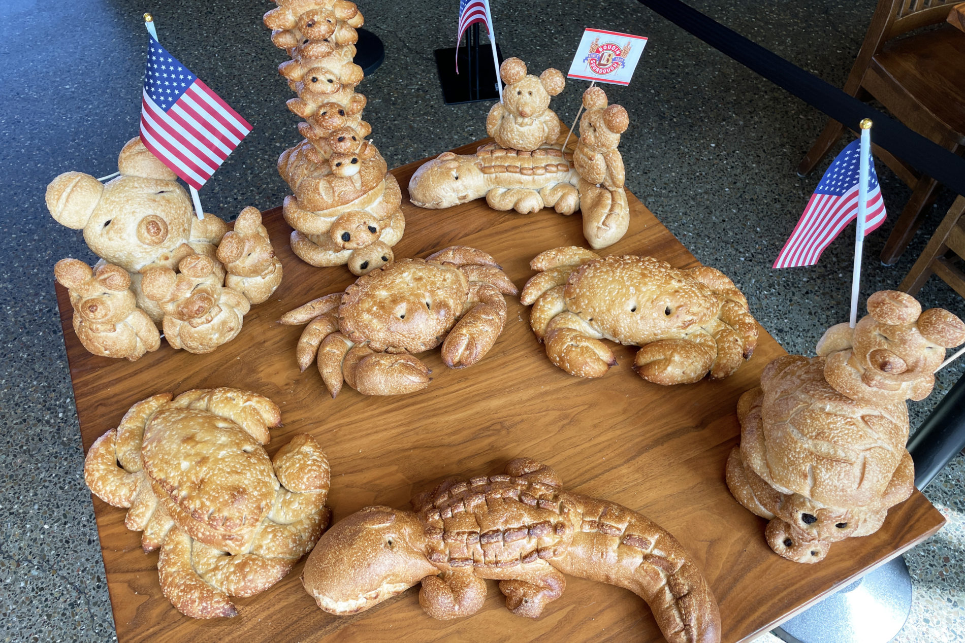 Boudin Bakery at Fisherman’s Wharf displays whimsical loaves of sourdough bread.