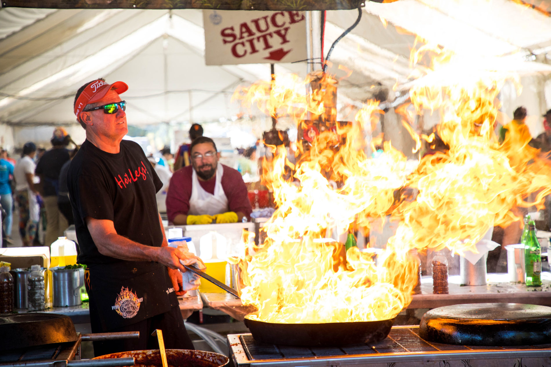 The Pyro chefs are fun to watch with their high flames at the garlic festival.