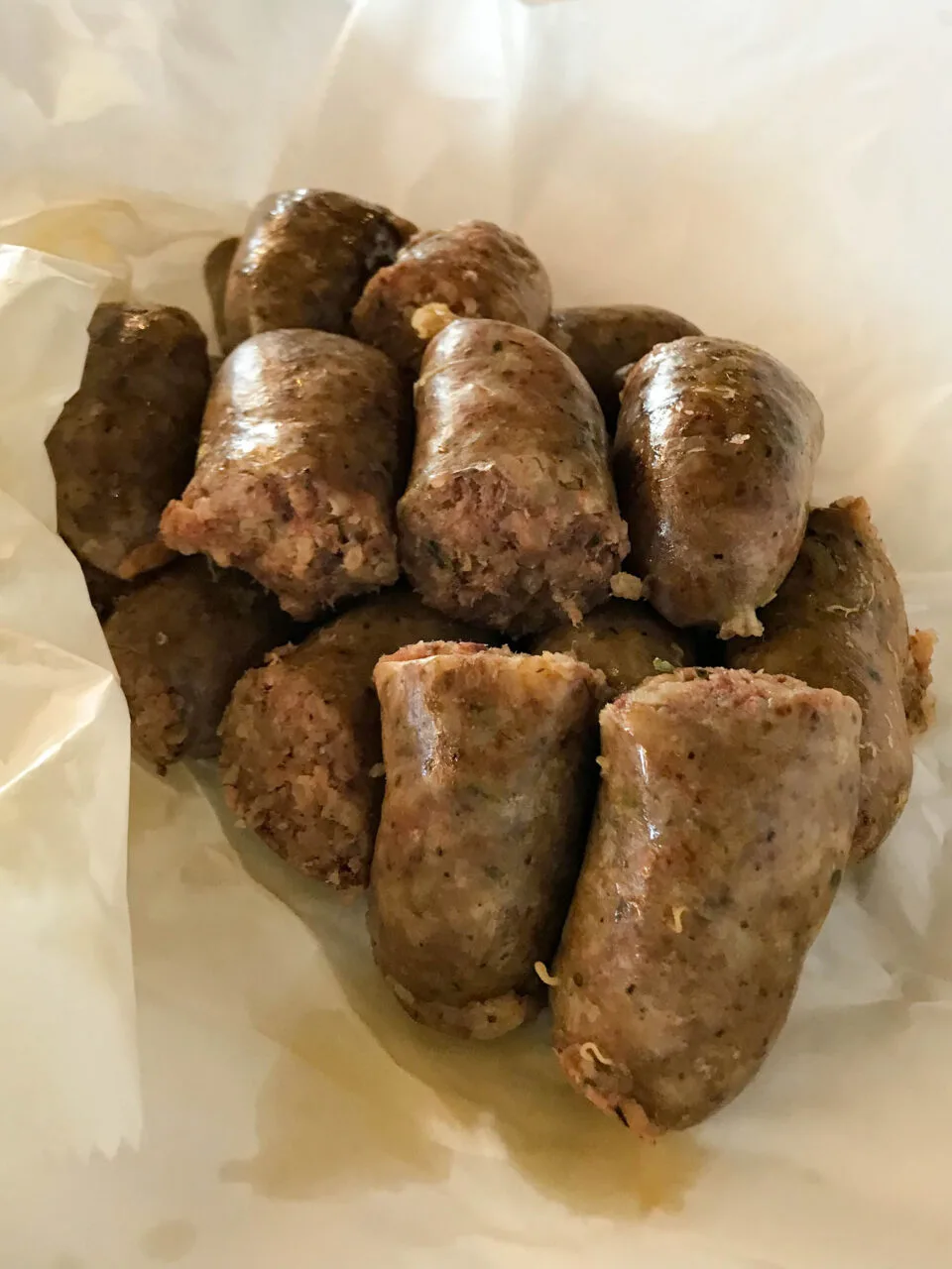 Boudin, a local sausage made with pork and rice.