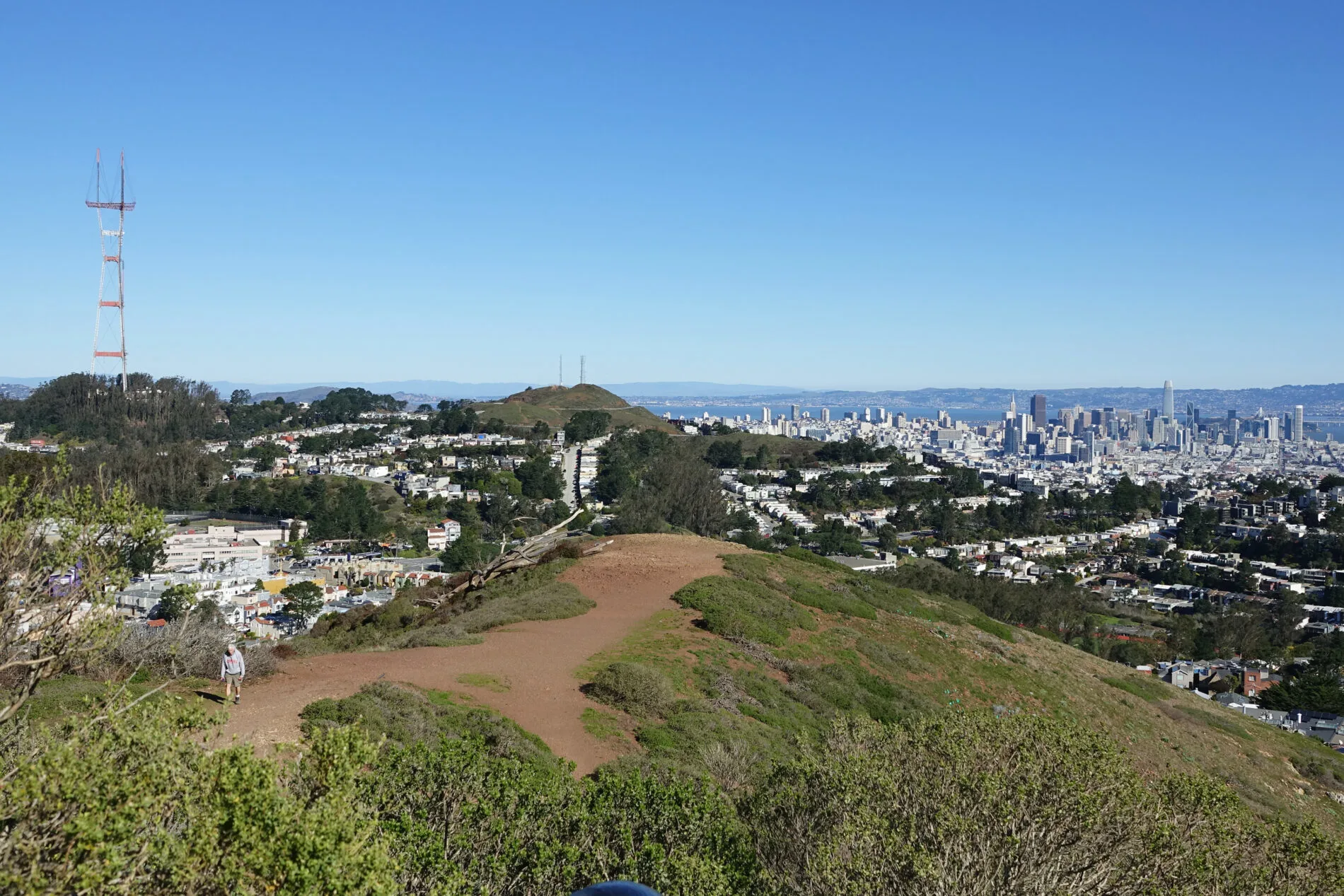 Expansive view from the top of Mt. Davidson with Mt. Sutro, Twin Peaks, and the San Francisco skyline.