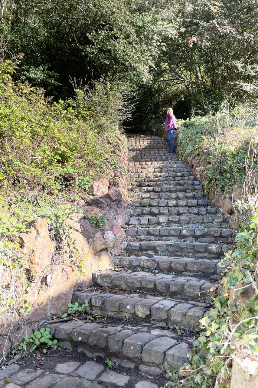 Old stone steps at the beginning of a Mt Davidson hike on the Juanita Trail.