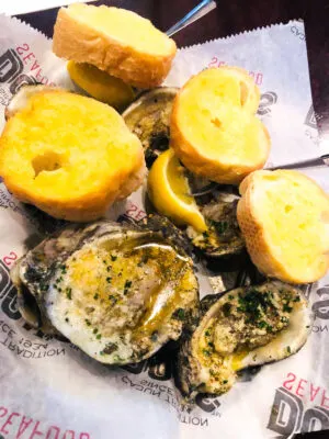 Cajun and Creole food: charbroiled oysters.