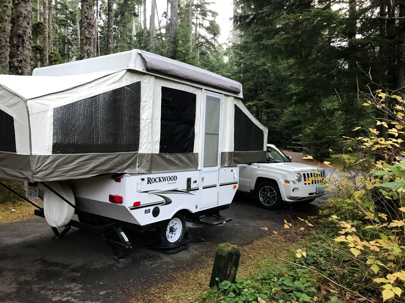 Pop-up trailer camping at Heart O' the Hills in Olympic National Park.