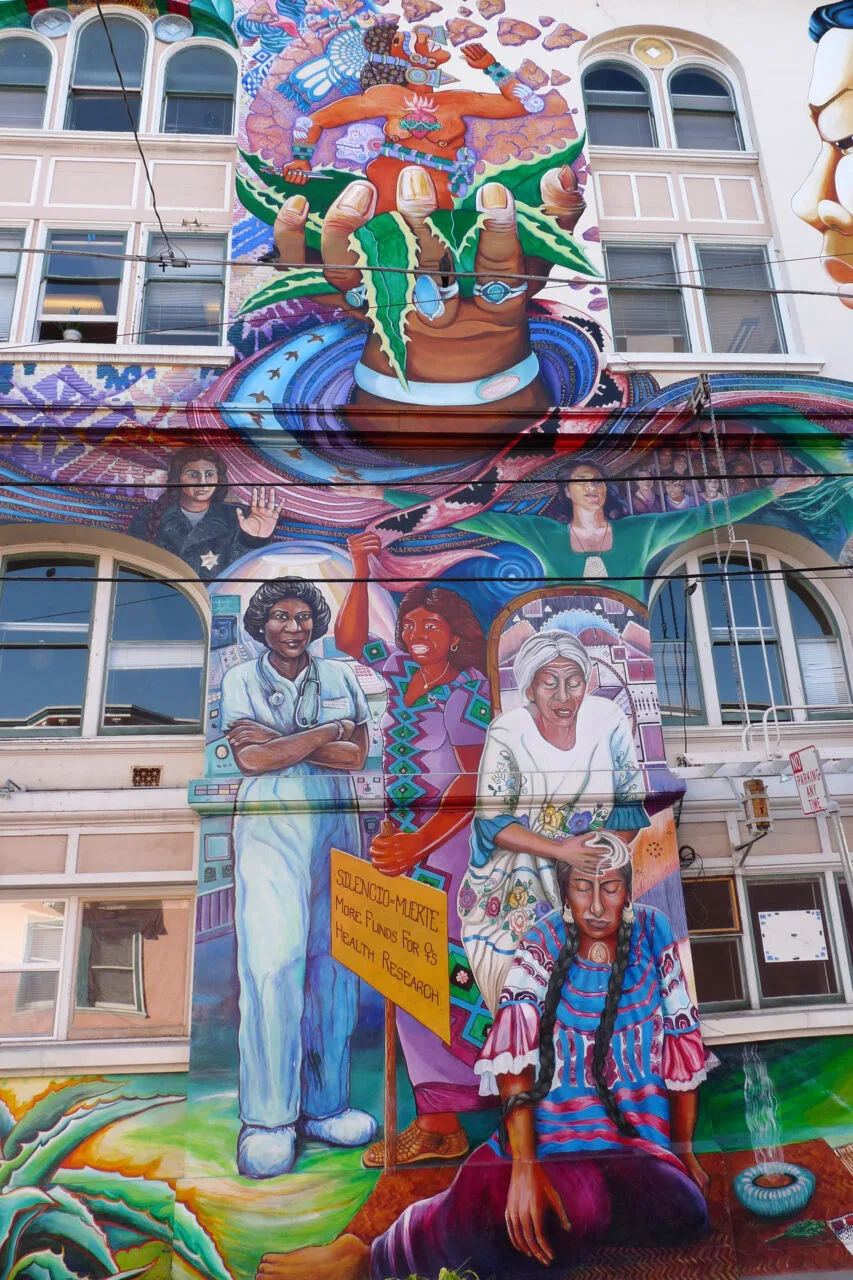One of the many murals covering the Womens Building in the Mission District.