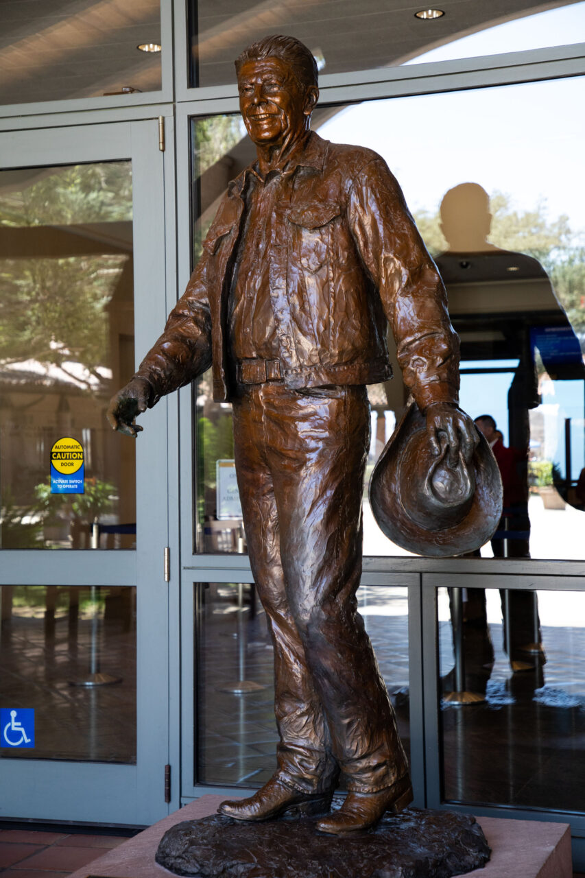 A statue of Ronald Reagan greets you at the entrance to the Ronald Reagan Library.