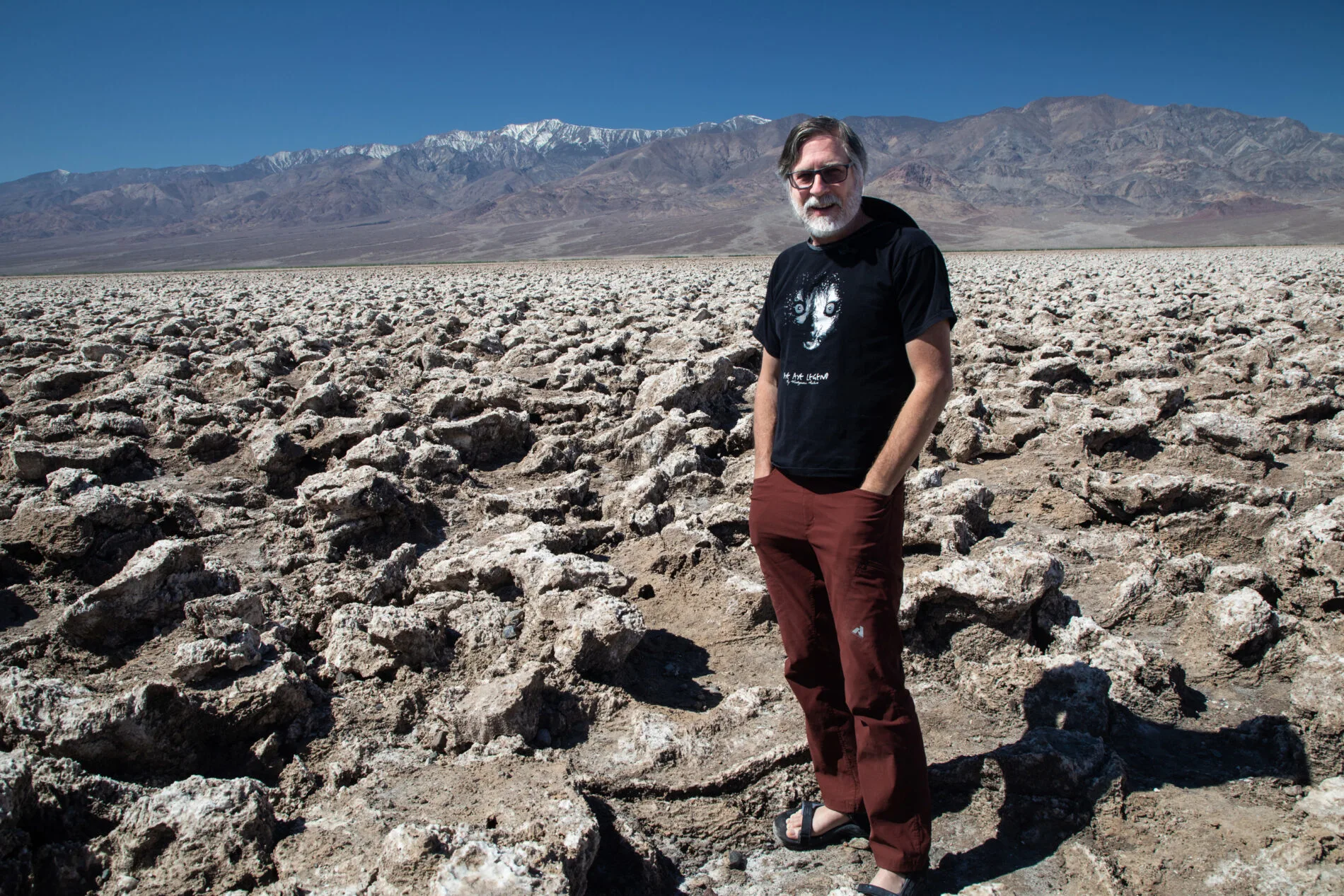 Jim is enjoying the weather at the Devil's Golf Course while hiking in Death Valley.