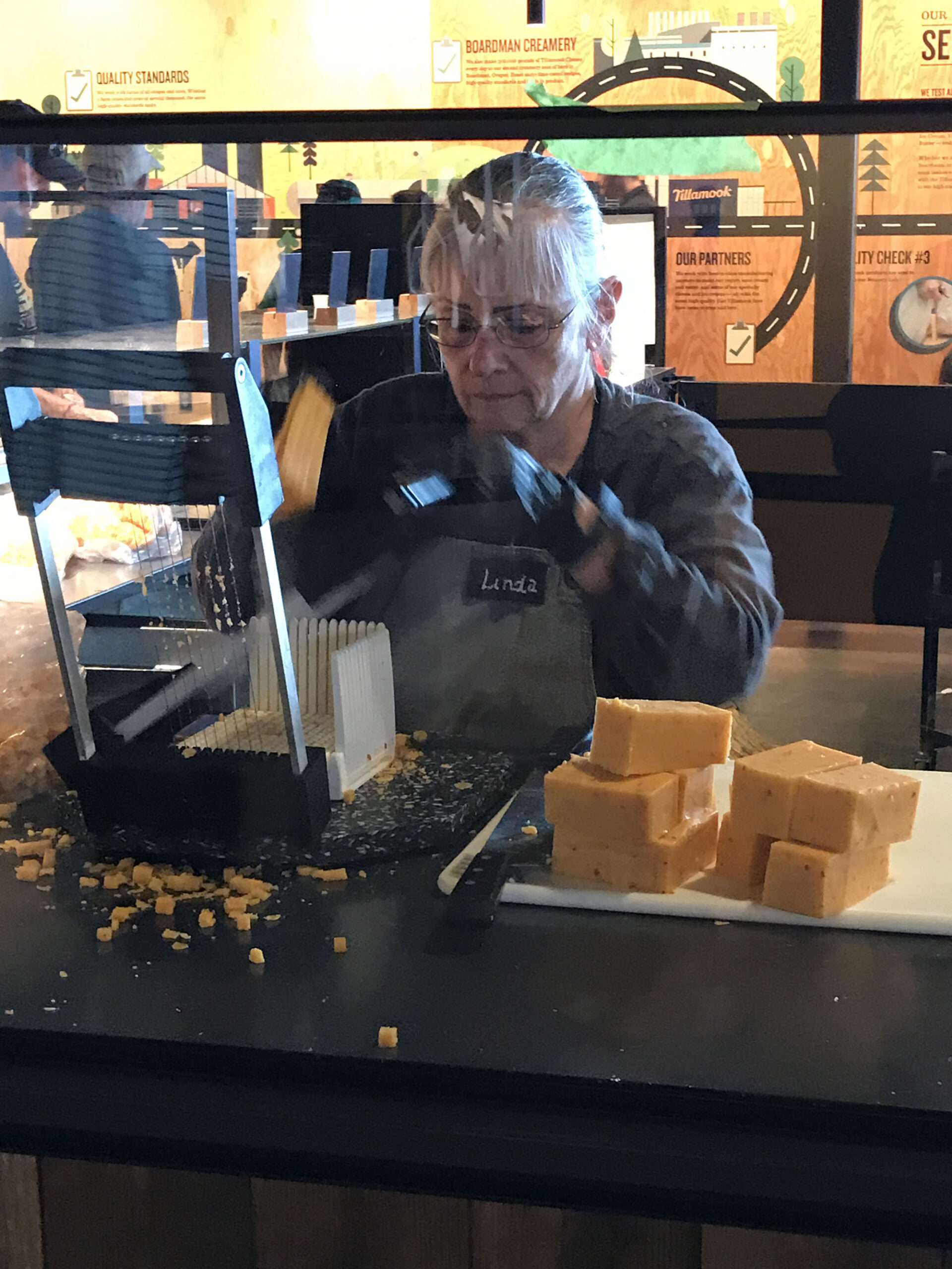 One of many station where you can taste the Tillamook cheese.