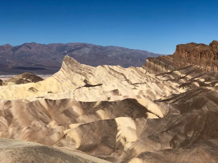 The stunning view of the Badlands from Zabriskie Point while hiking in Death Valley National Park.