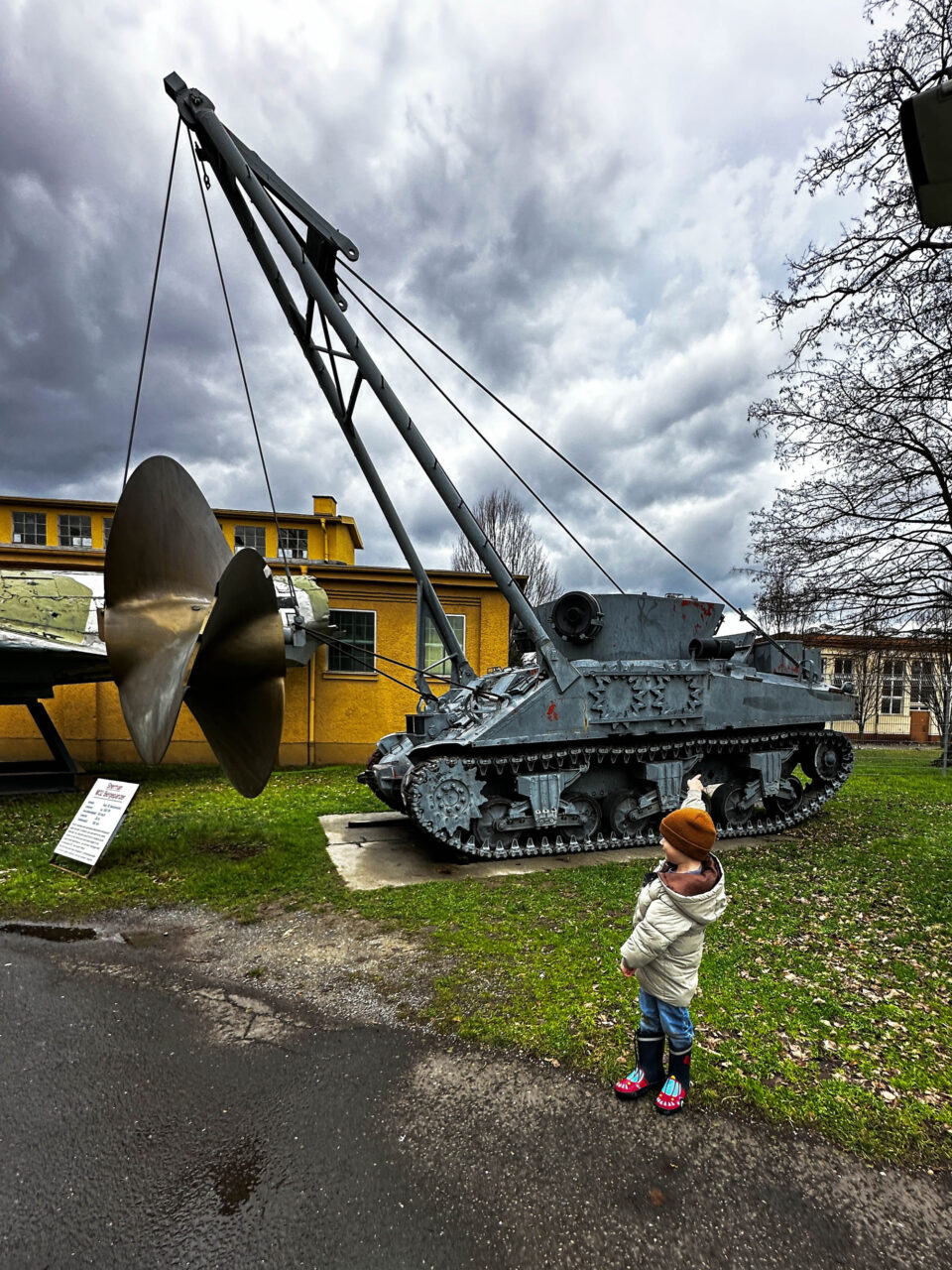 The outdoor space at the Speyer Technik Museum had the oddest collection of vehicles, like this tank crane.